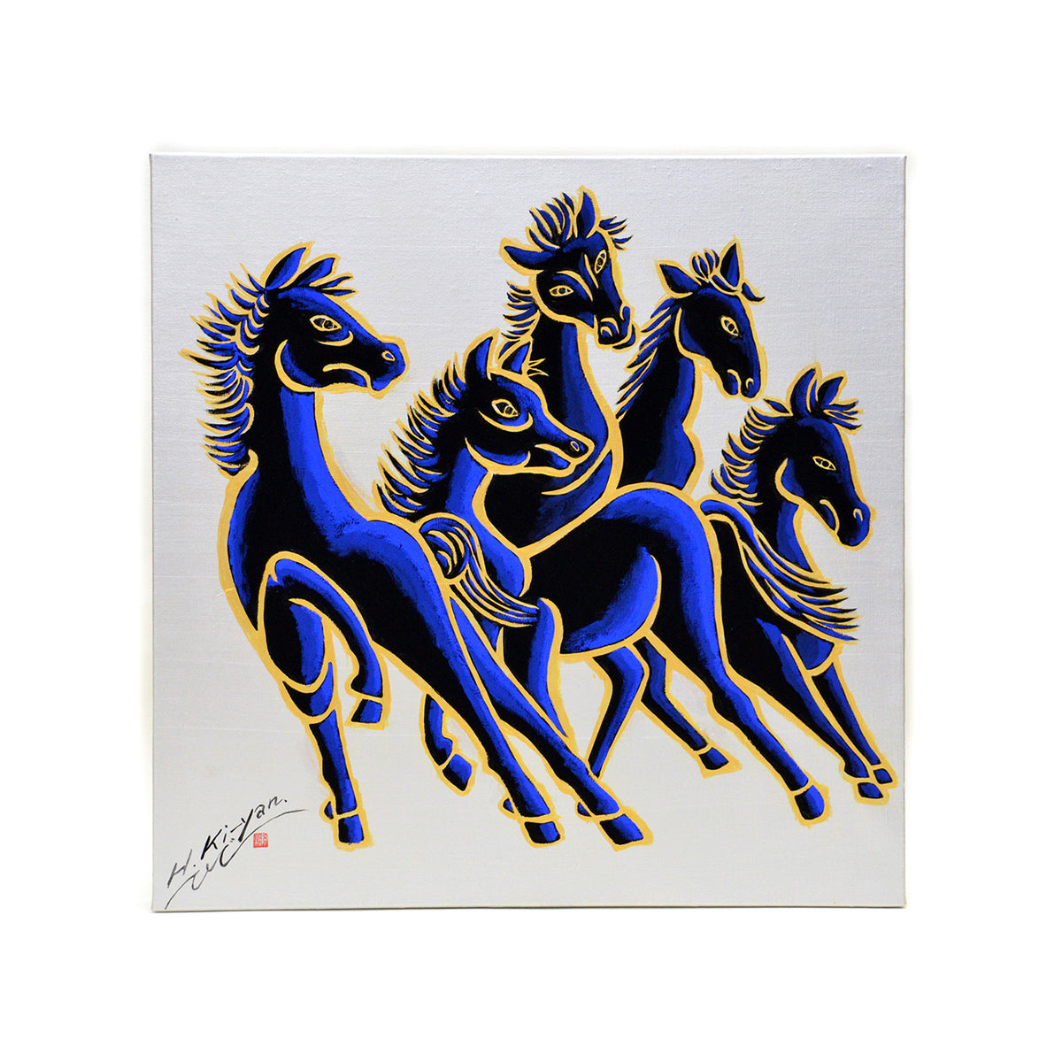 ラースロー・メドニャンスキイ、柳と牛、希少画集画、新品額装付 Five Lucky Horses