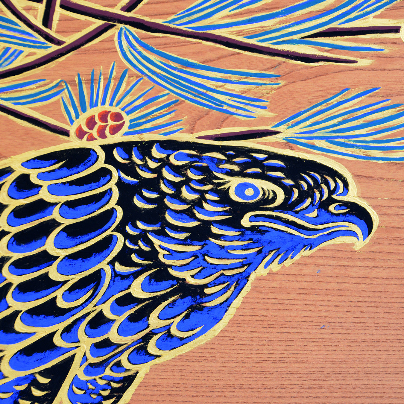 Panel painting "Hawk and Pine" 