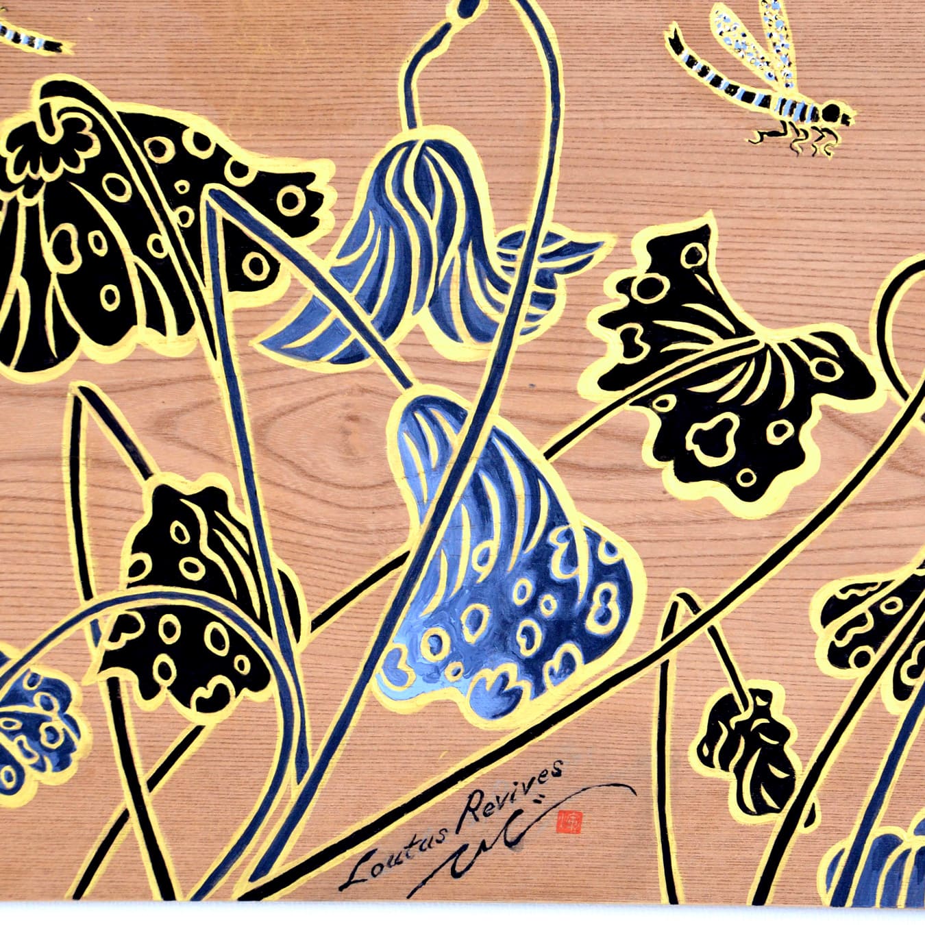 <transcy>Wood Panel painting "Lotus Revives"</transcy>